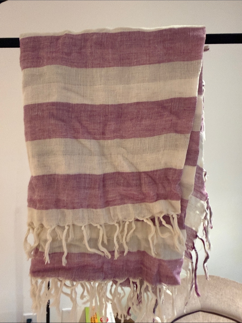 Barneys New York Purple & White fringed Striped scarf wrap